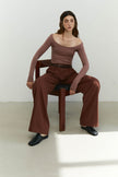 Palazzo pants with a low fit in chocolate/beige/gray