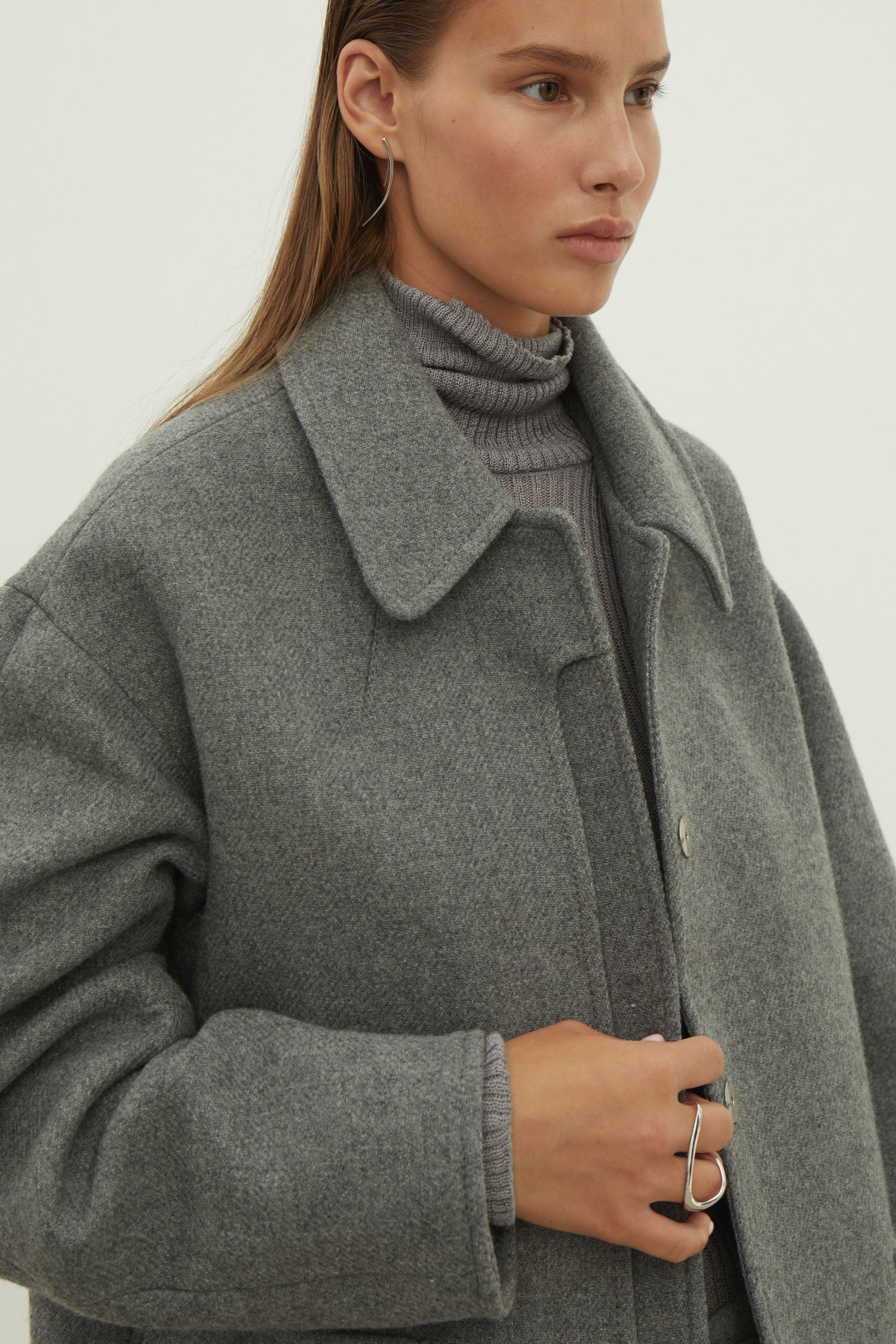 Black short wool coat with patch pockets