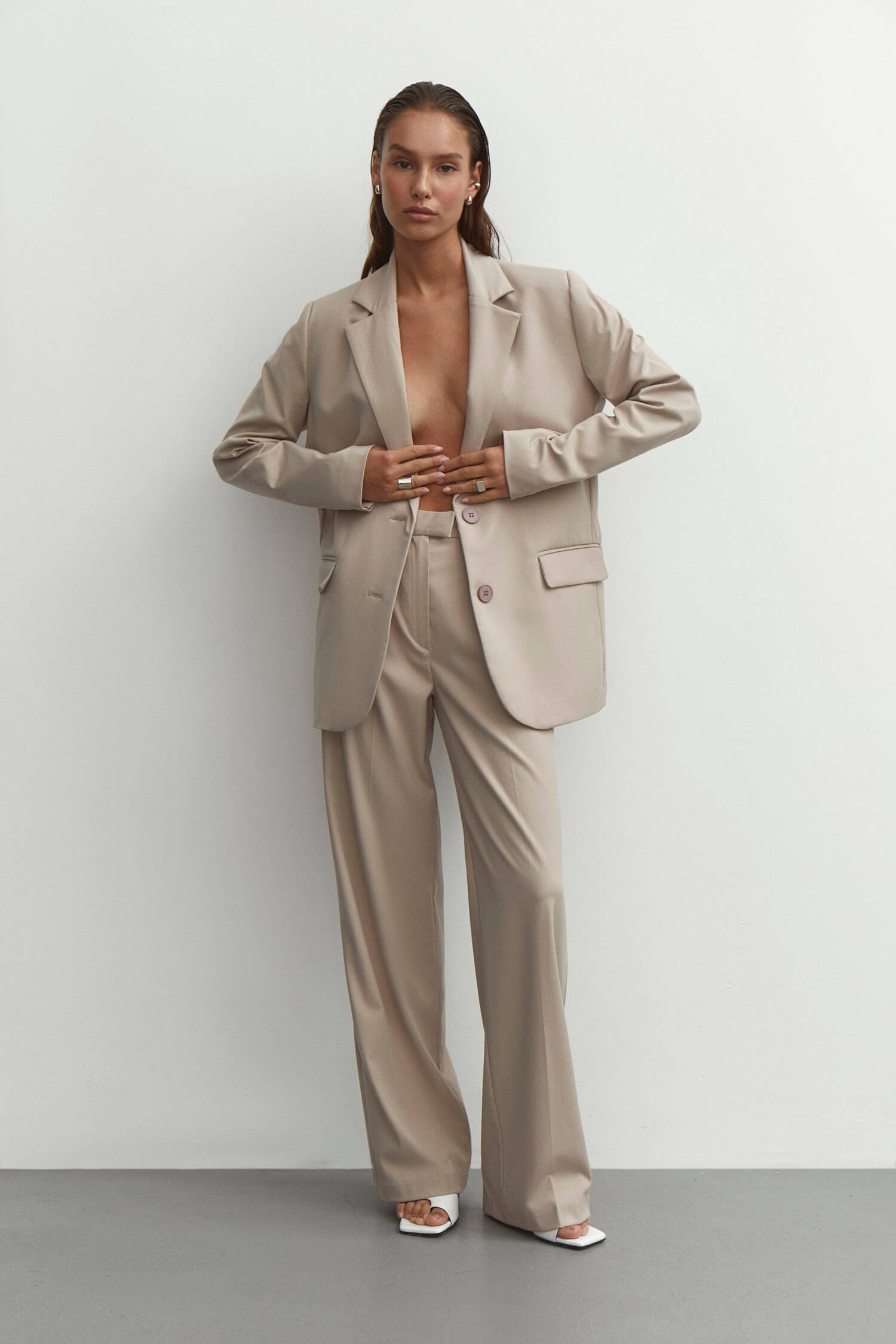 Single-breasted blazer in olive/cream