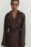 Faux leather oversized trenchcoat in chocolate/black