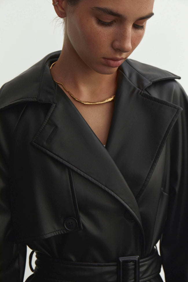 Faux leather oversized trenchcoat in chocolate/black