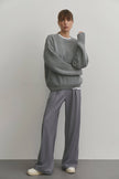 Palazzo pants with a low fit in chocolate/beige/gray