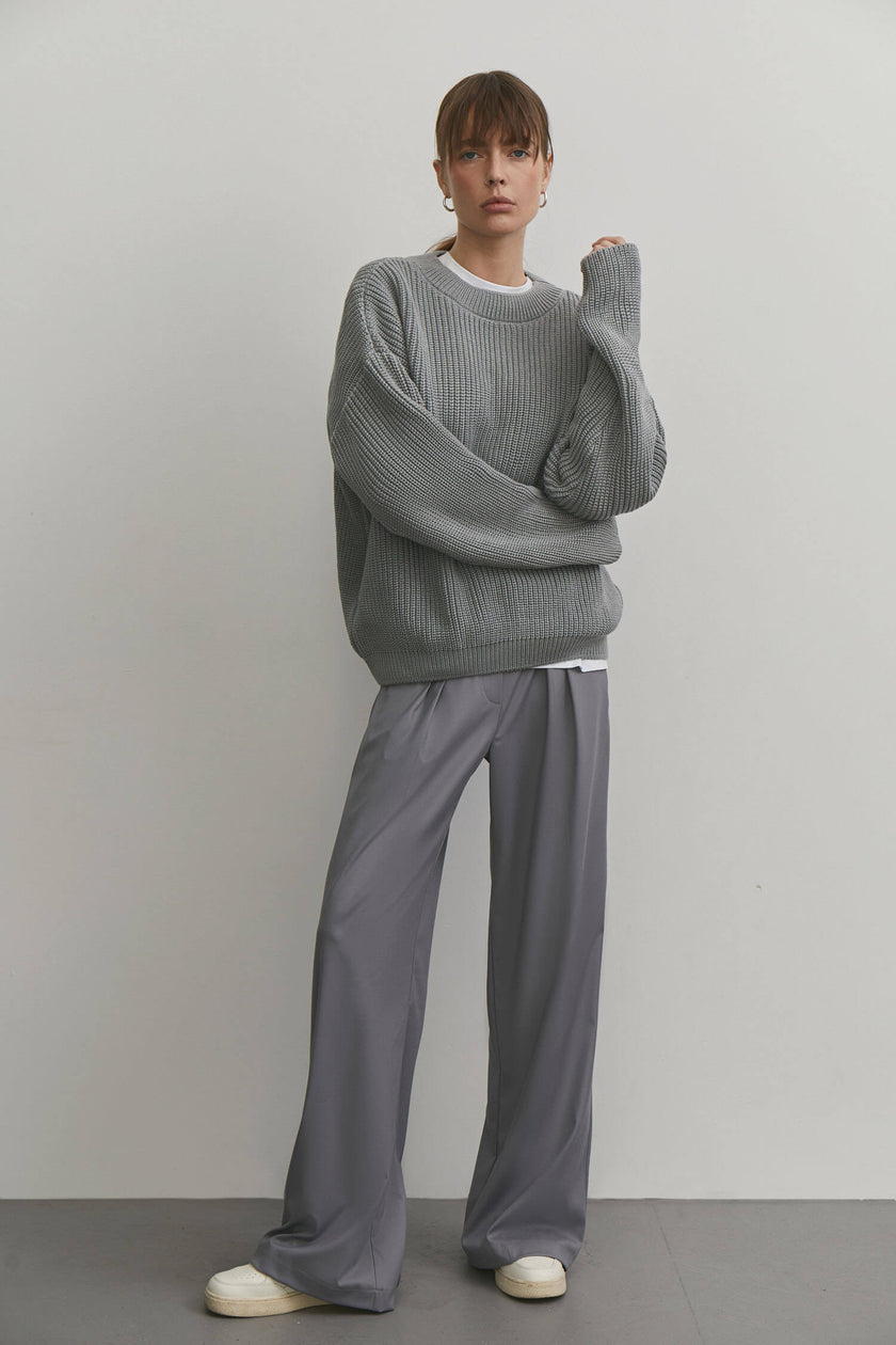 Palazzo pants with a low fit in chocolate/beige/gray