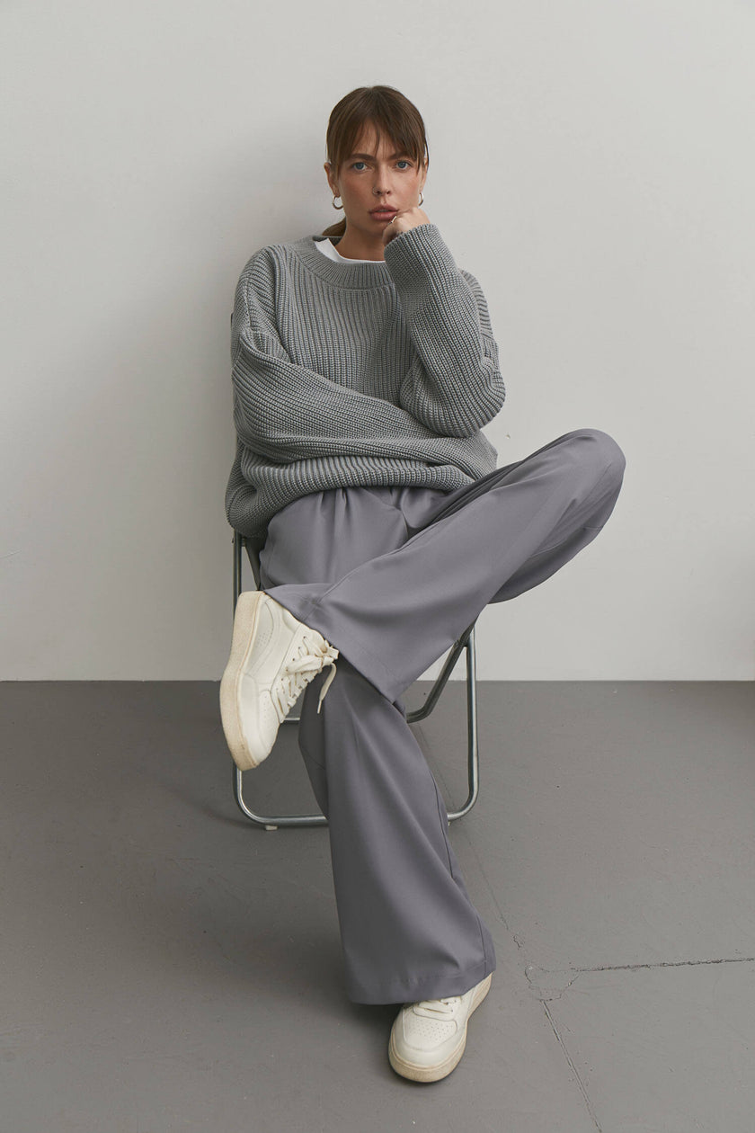 Palazzo pants with a low fit in chocolate/beige/gray