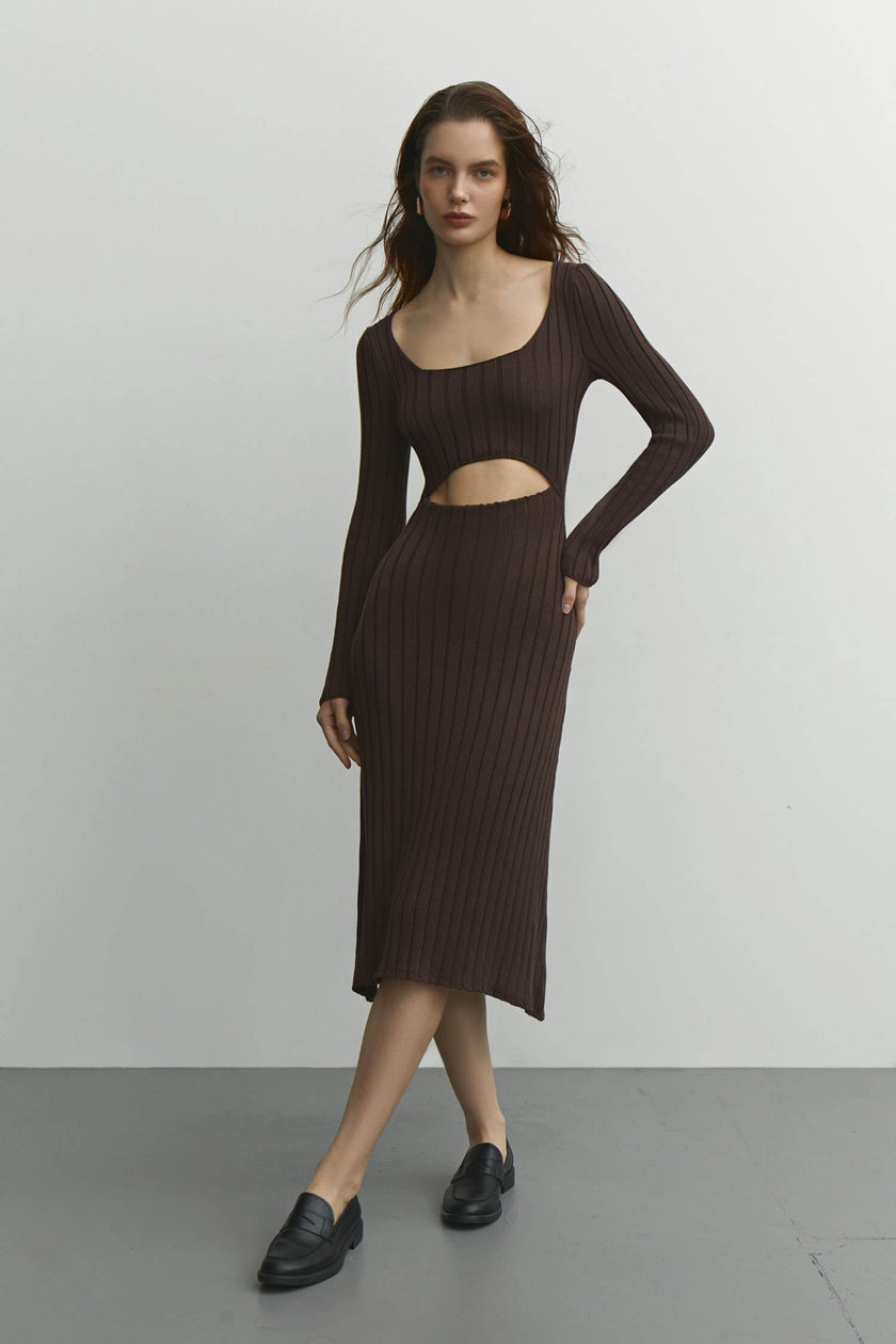 Jersey midi dress with figured cut