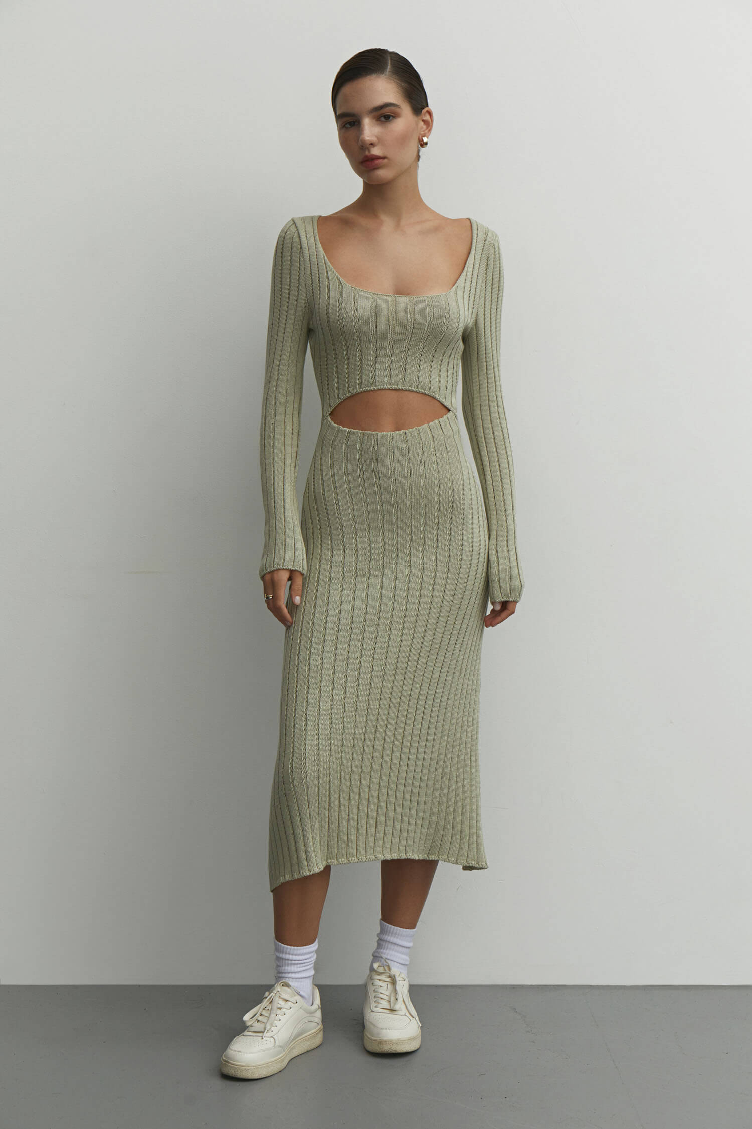 Jersey midi dress with figured cut