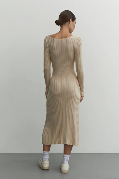 Jersey midi dress with figured cut in cream/black
