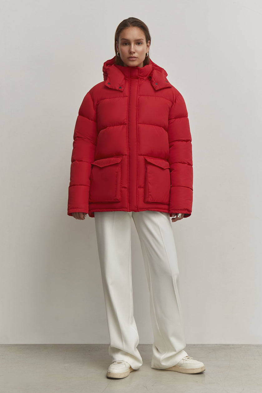 Boyfriend style winter jacket in red